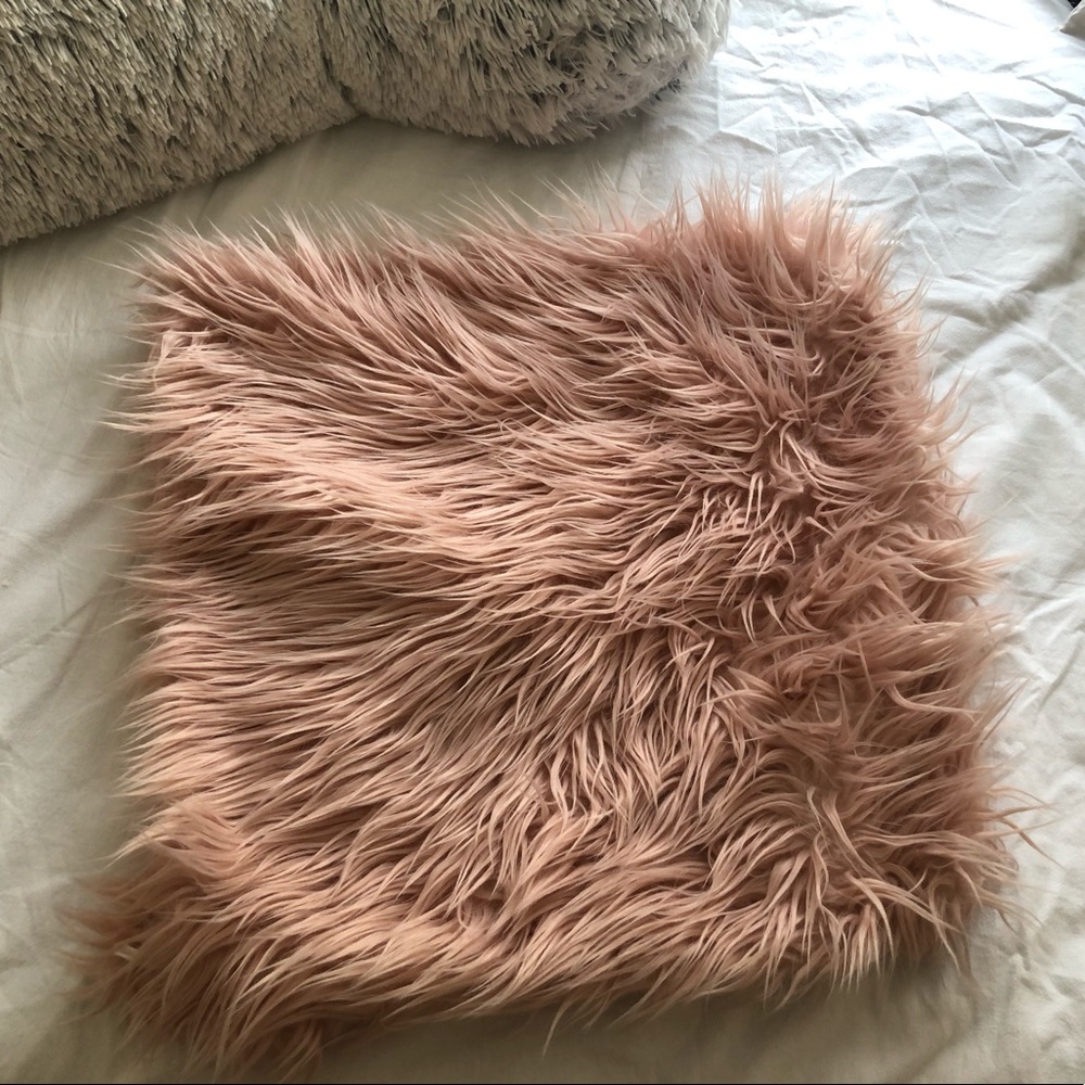 pink fuzzy pillow cover